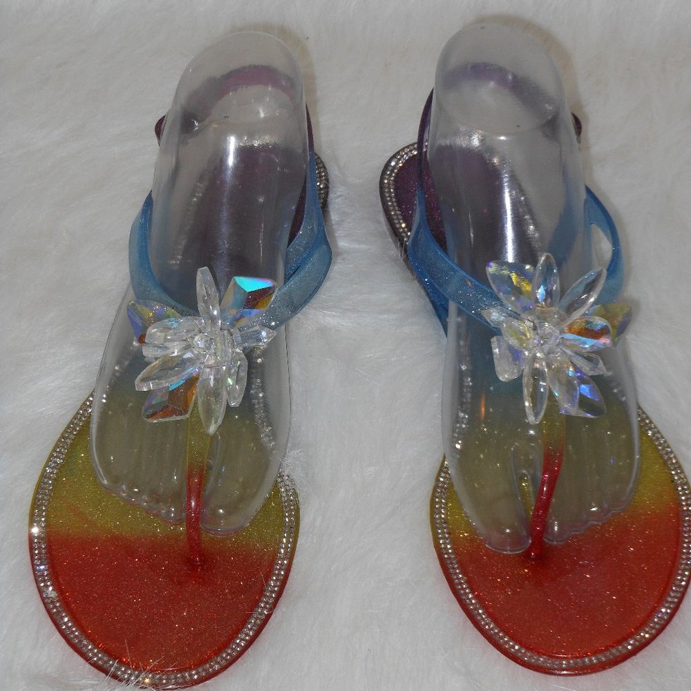 ROGUE MULTI-COLOR JEWELED T-STRAP SANDALS SIZE 11MEDIUM
